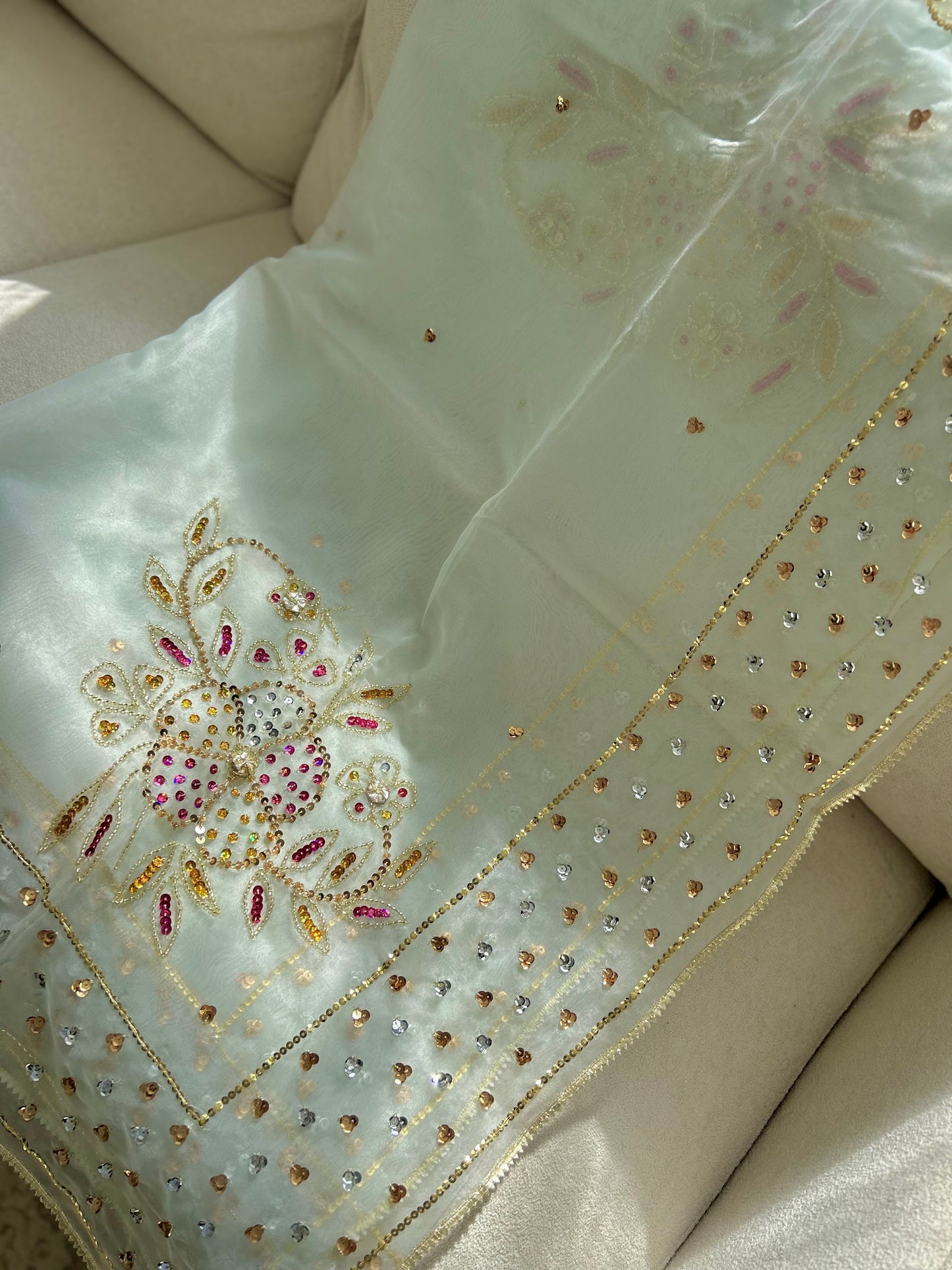 Jasleen Organza Dupatta ~ Light/Mint Green