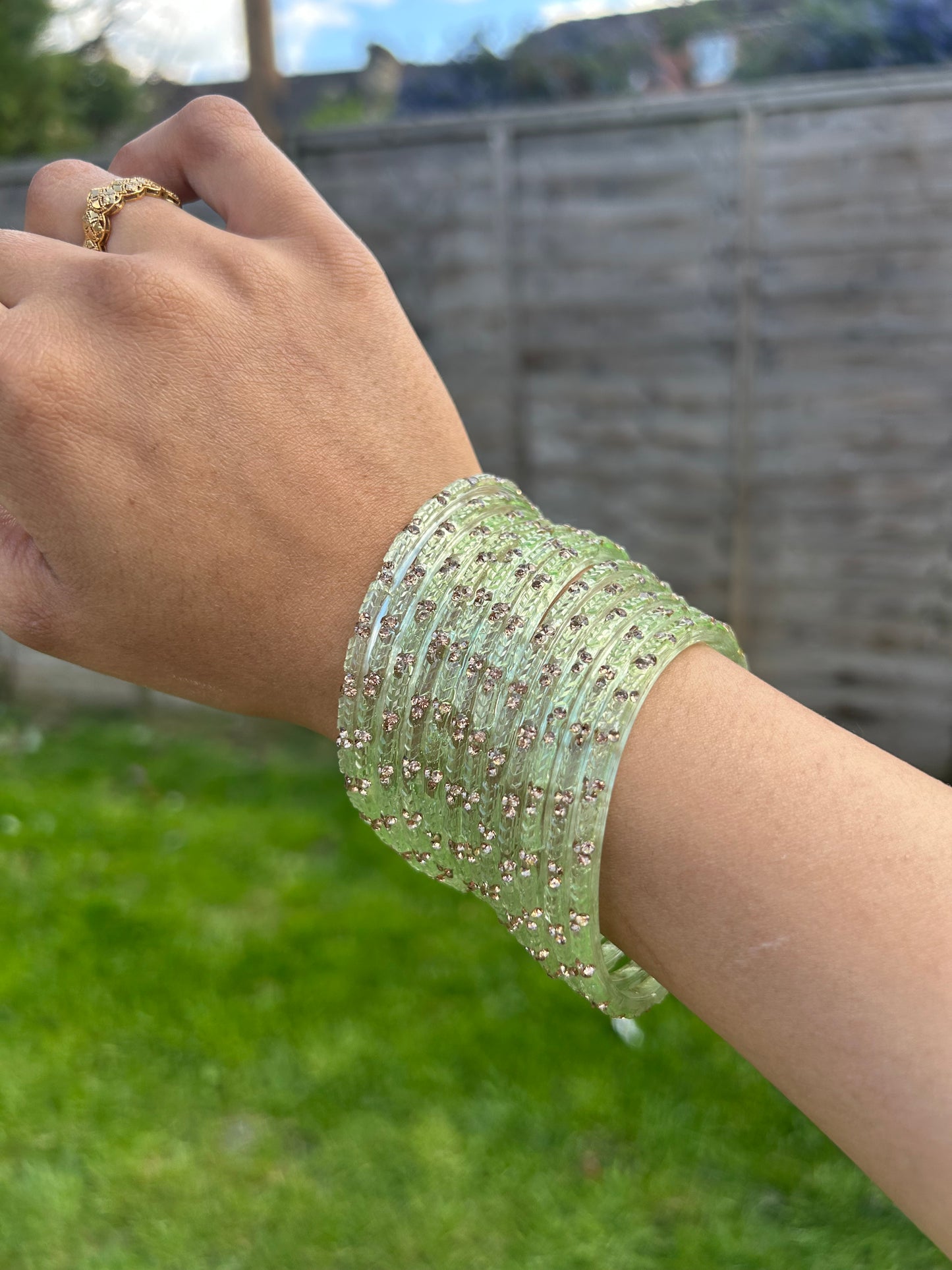 Rangeen glass bangle set ~ Light green