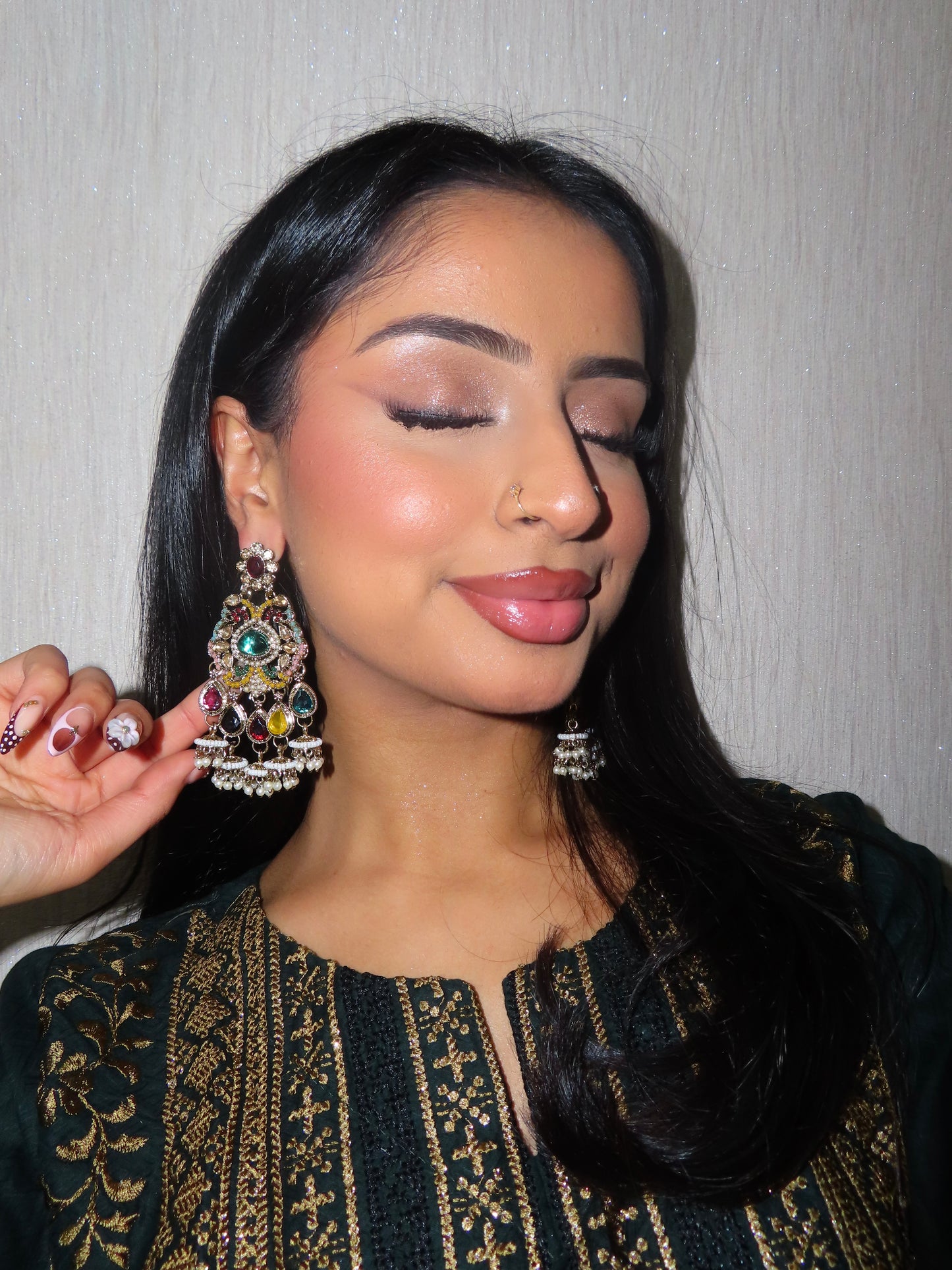 Seline kundan earrings ~ Green & Multi