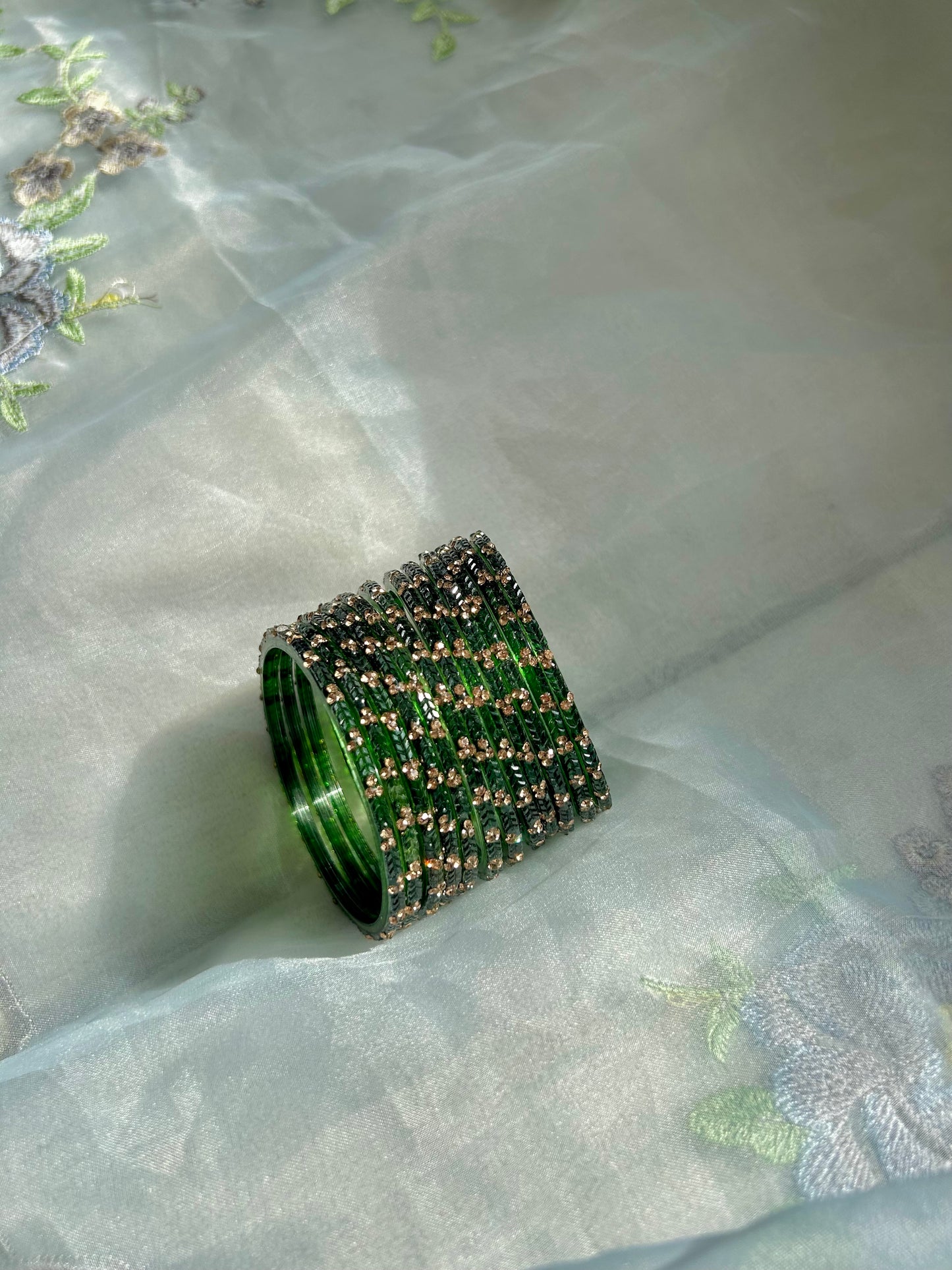 Rangeen glass bangle set ~ Dark Green