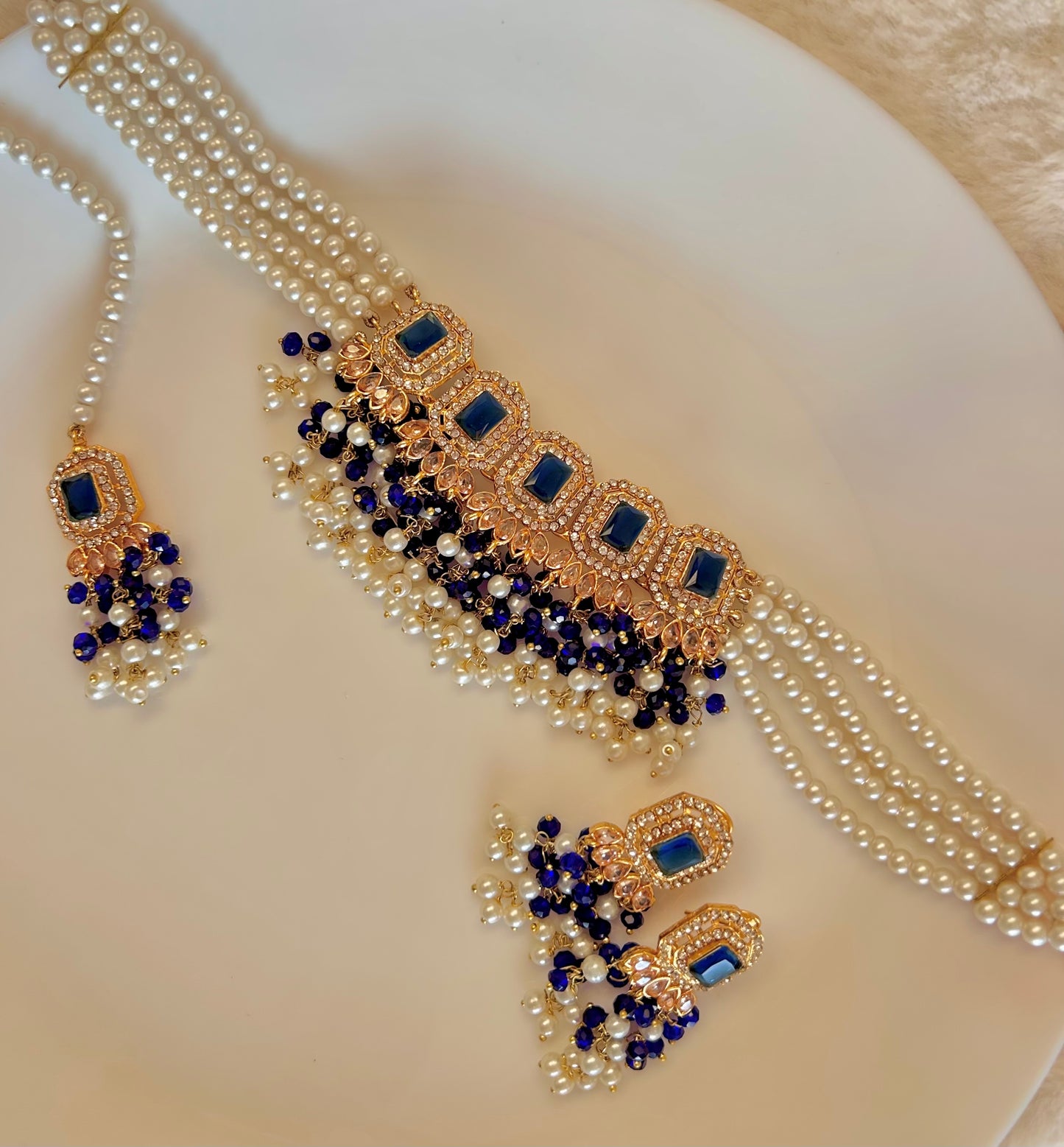 Minahil jewellery set -Navy Blue