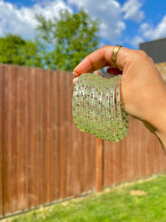 Rangeen glass bangle set ~ Light green