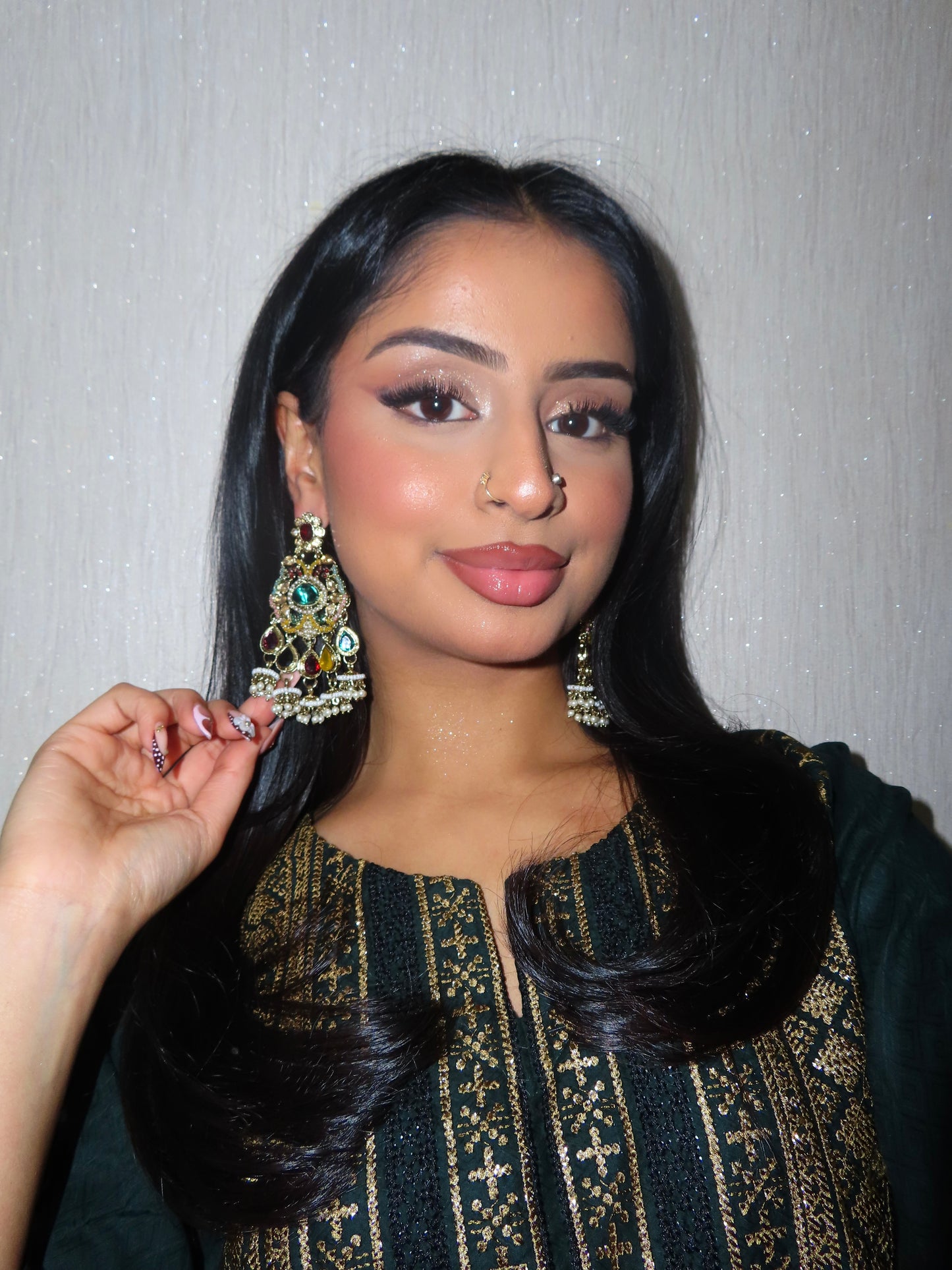 Seline kundan earrings ~ Green & Multi