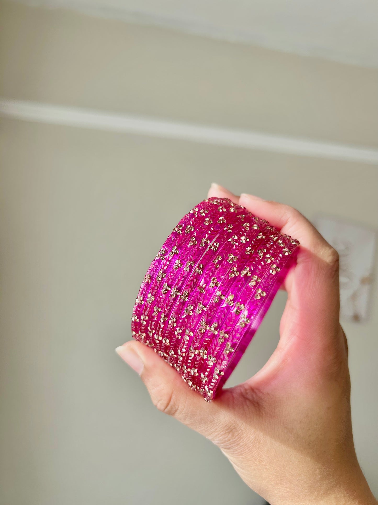 Rangeen glass bangle set ~ Fuschia