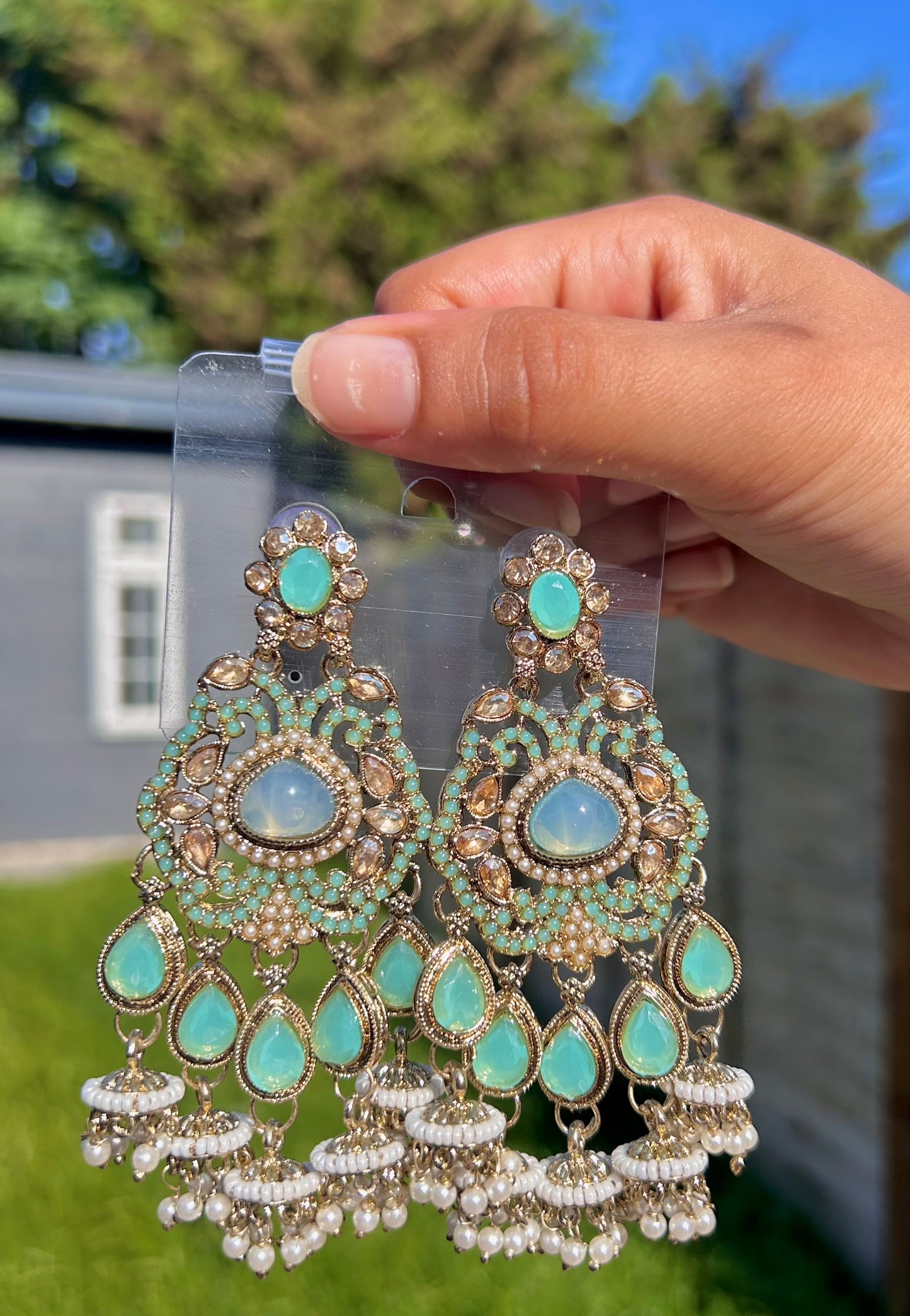 Seline kundan earrings ~ Mint