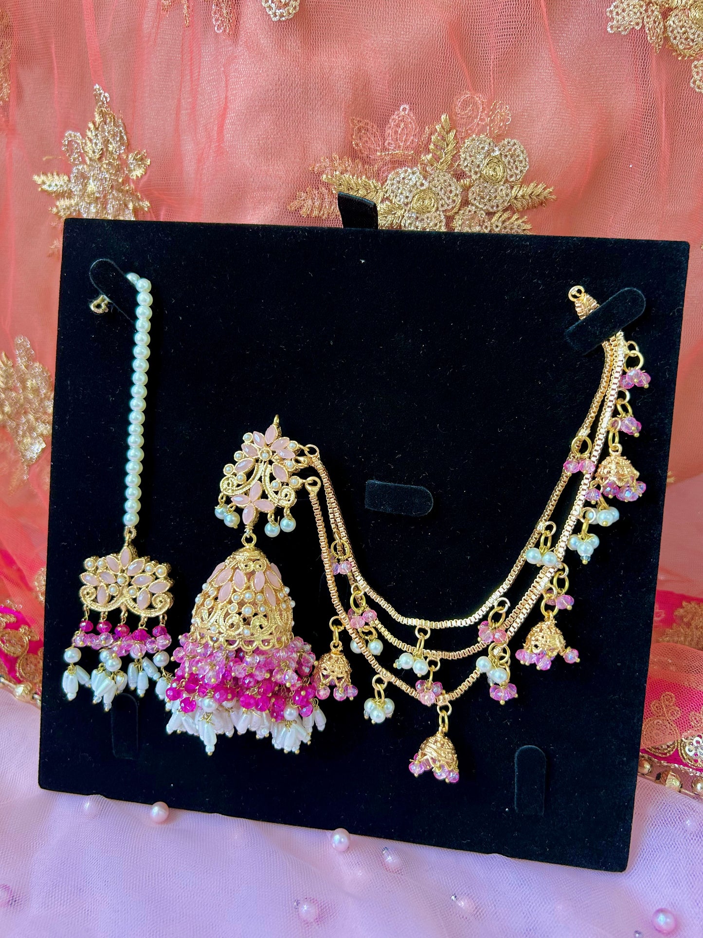 Qudsia earring & tikka set ~Pink shades