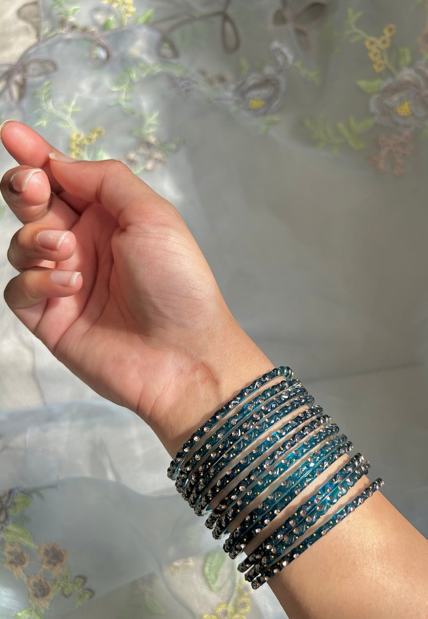 Rangeen glass bangle set ~ Teal