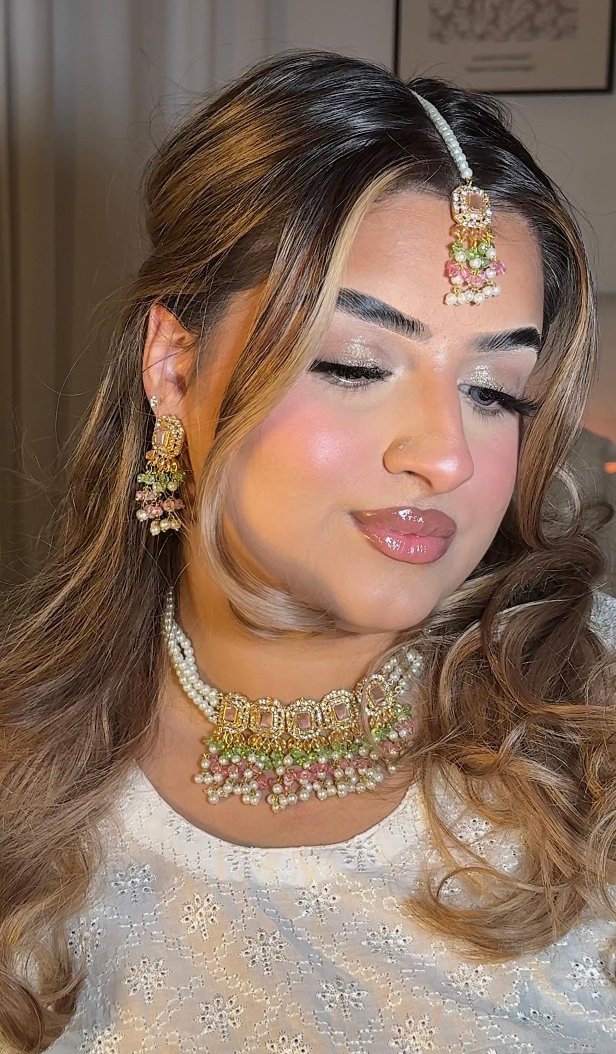 Minahil jewellery set - Pink & Green