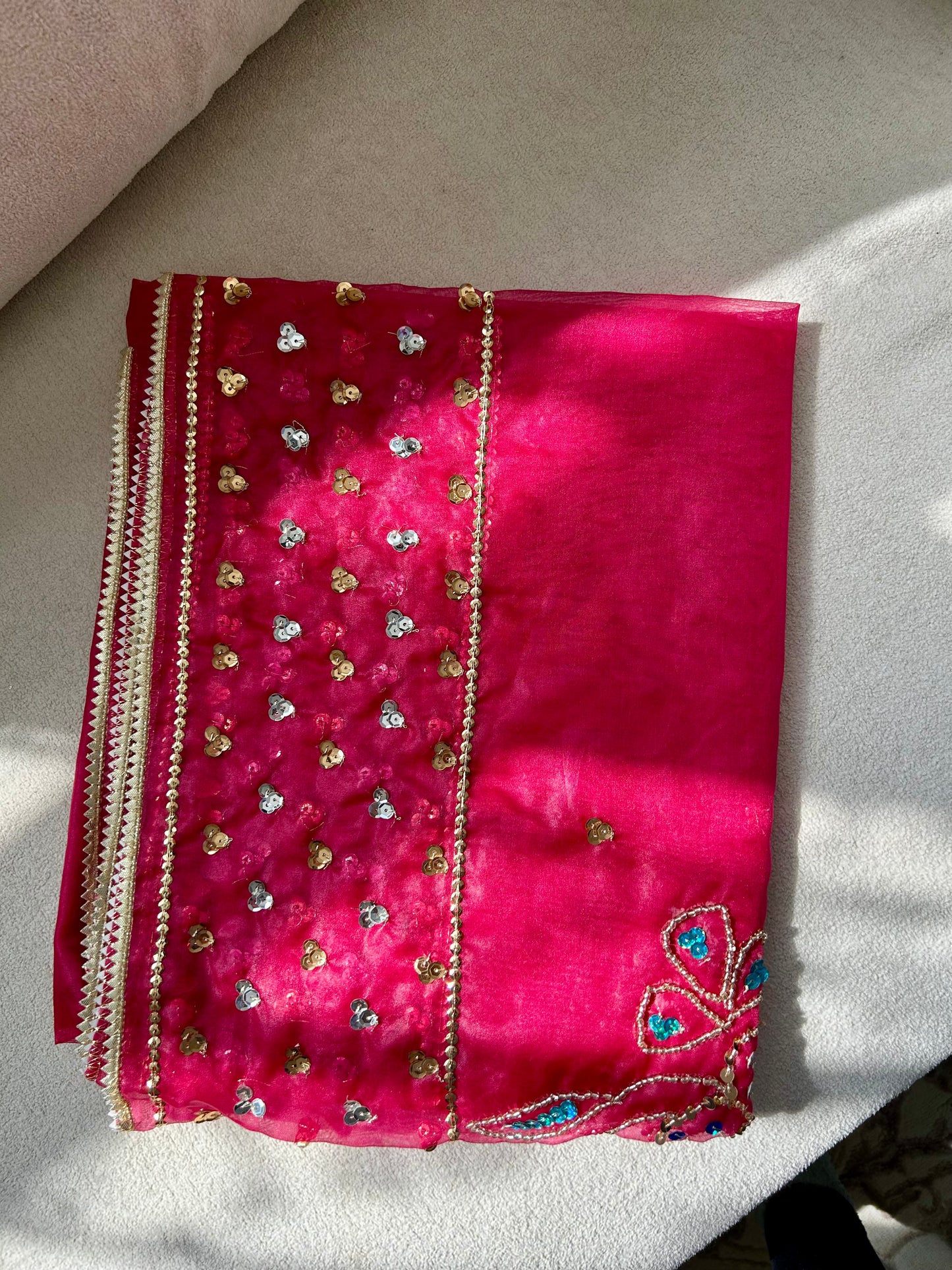 Jasleen Organza Dupatta ~ Hot Pink