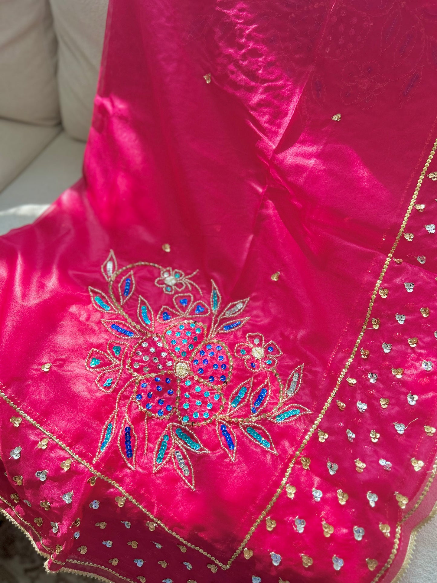Jasleen Organza Dupatta ~ Hot Pink