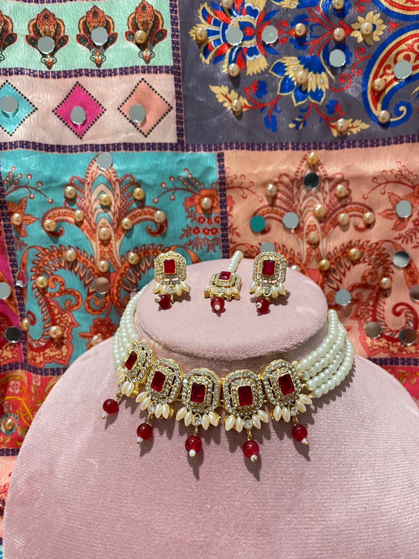 Nusrat jewellery set -Red