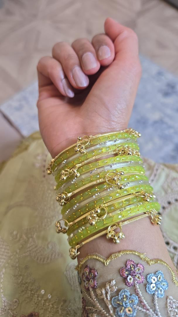 Rangeen glass bangle set ~ lime/canary yellow