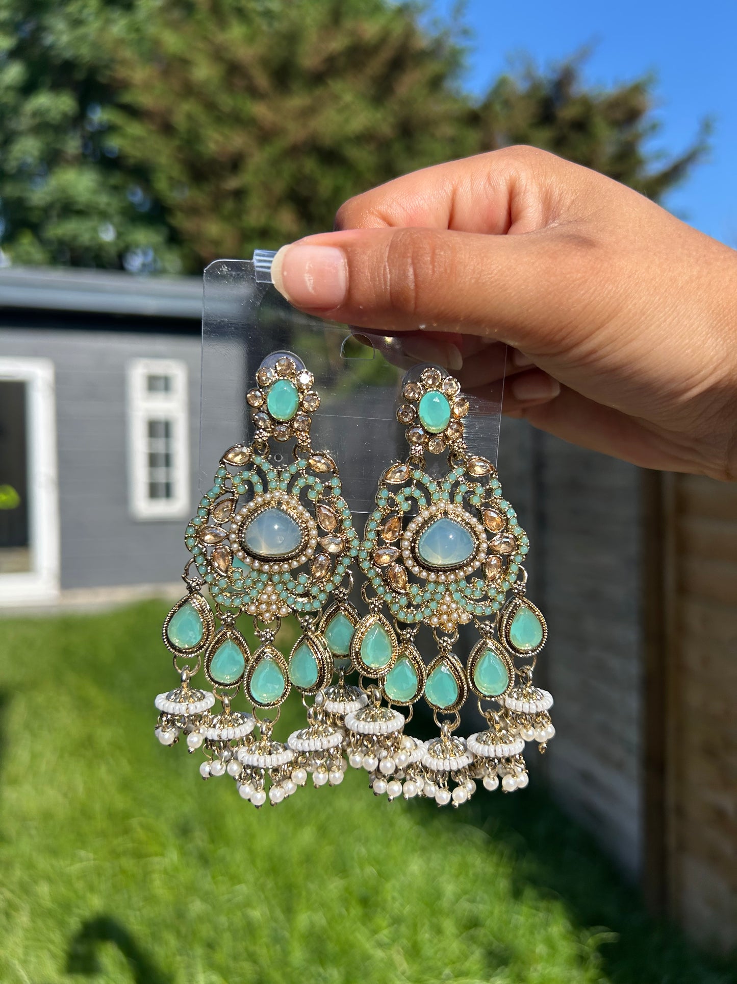Seline kundan earrings ~ Mint