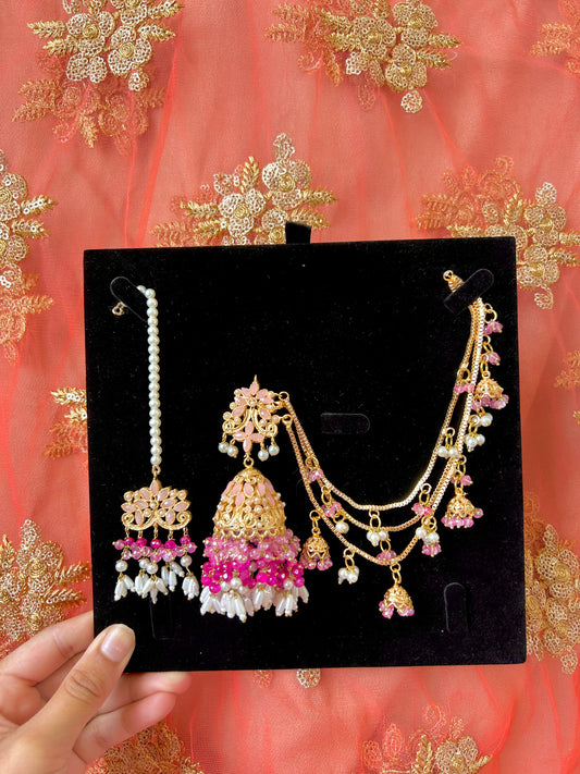 Qudsia earring & tikka set ~Pink shades