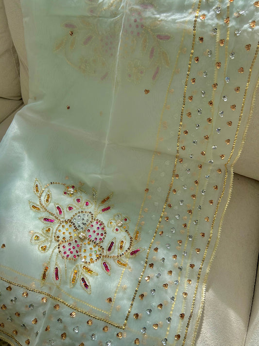 Jasleen Organza Dupatta ~ Light/Mint Green