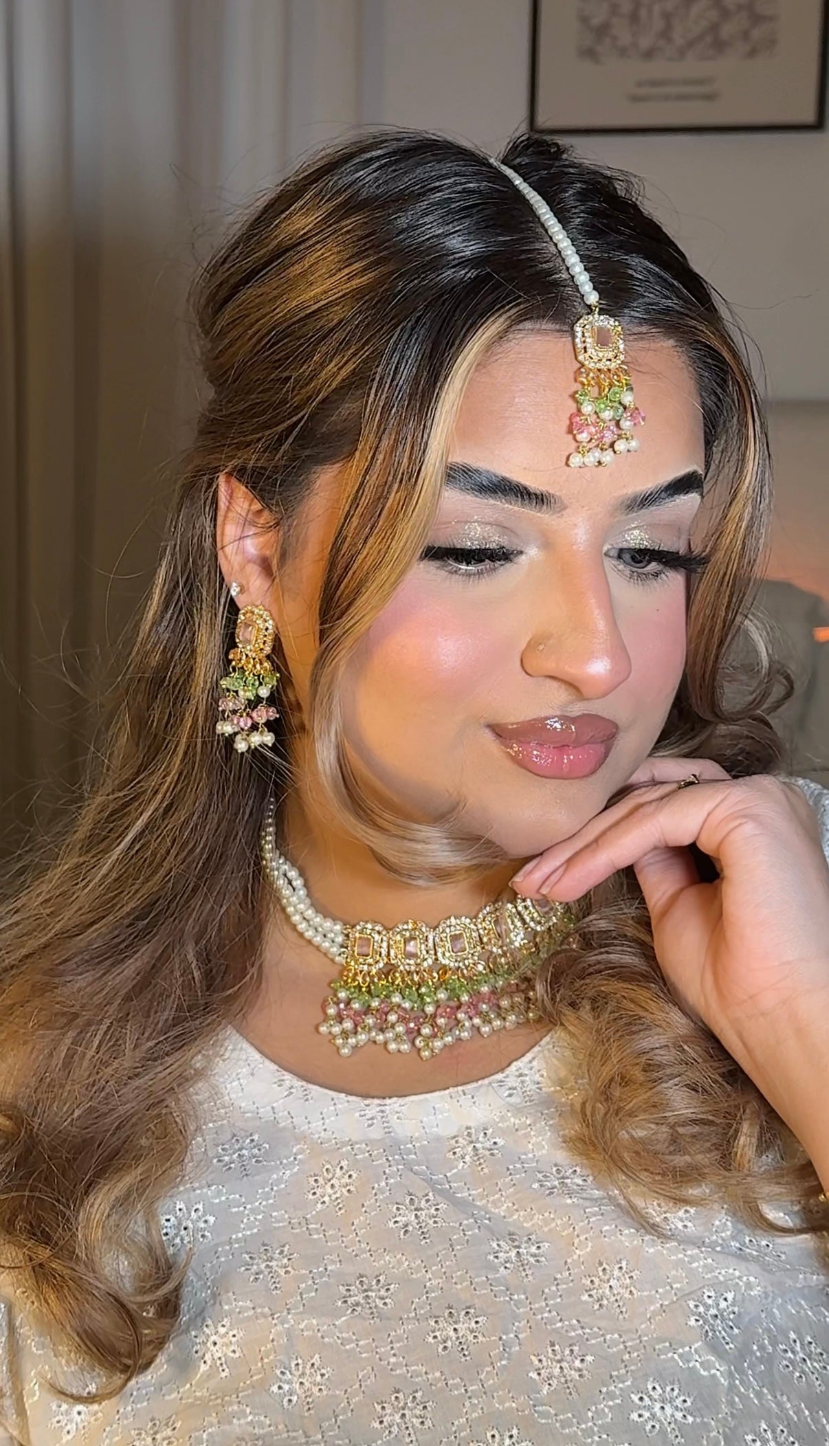 Minahil jewellery set - Pink & Green