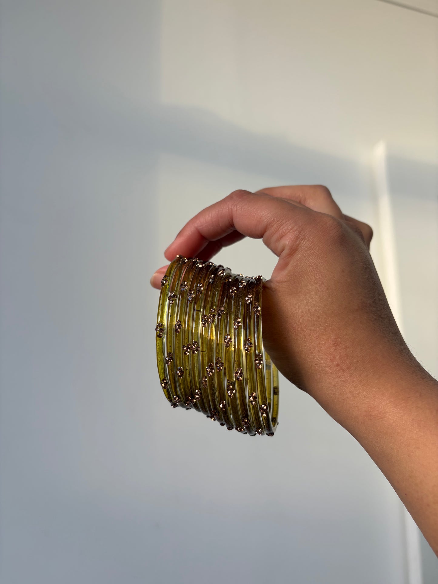 Rangeen glass bangle set ~ Olive green