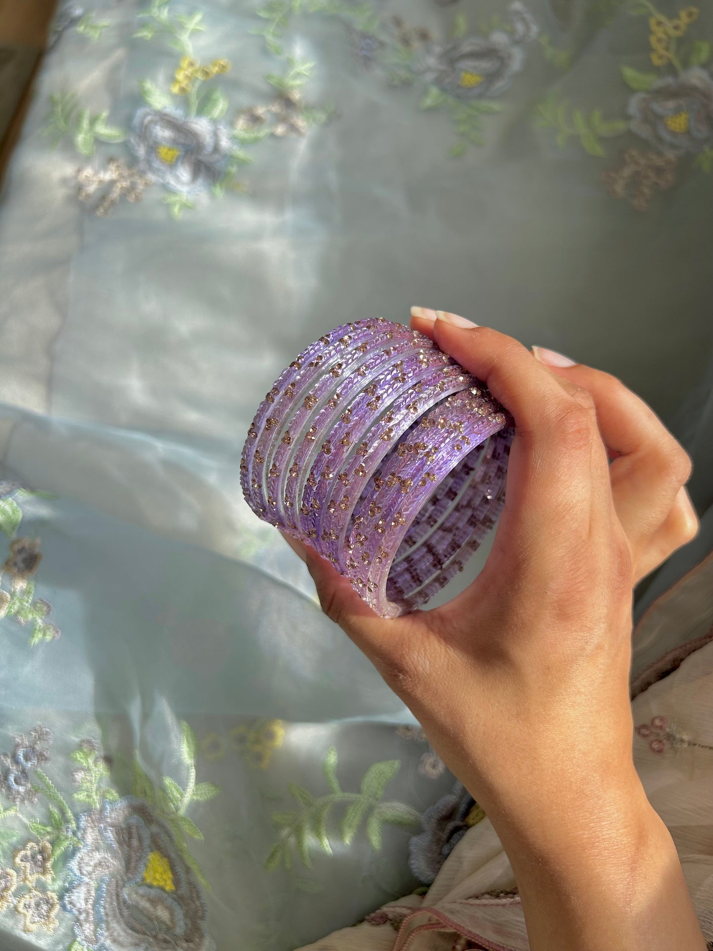 Rangeen glass bangle set ~ Lilac