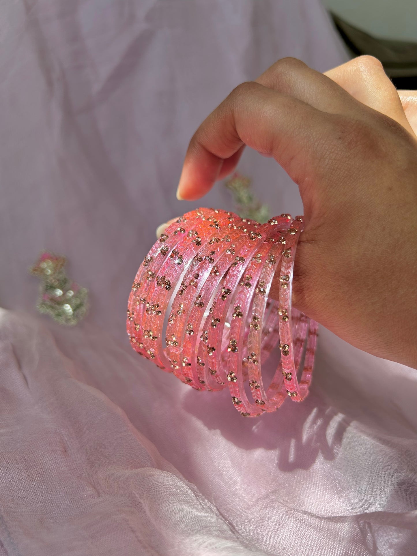 Rangeen glass bangle set ~ pink