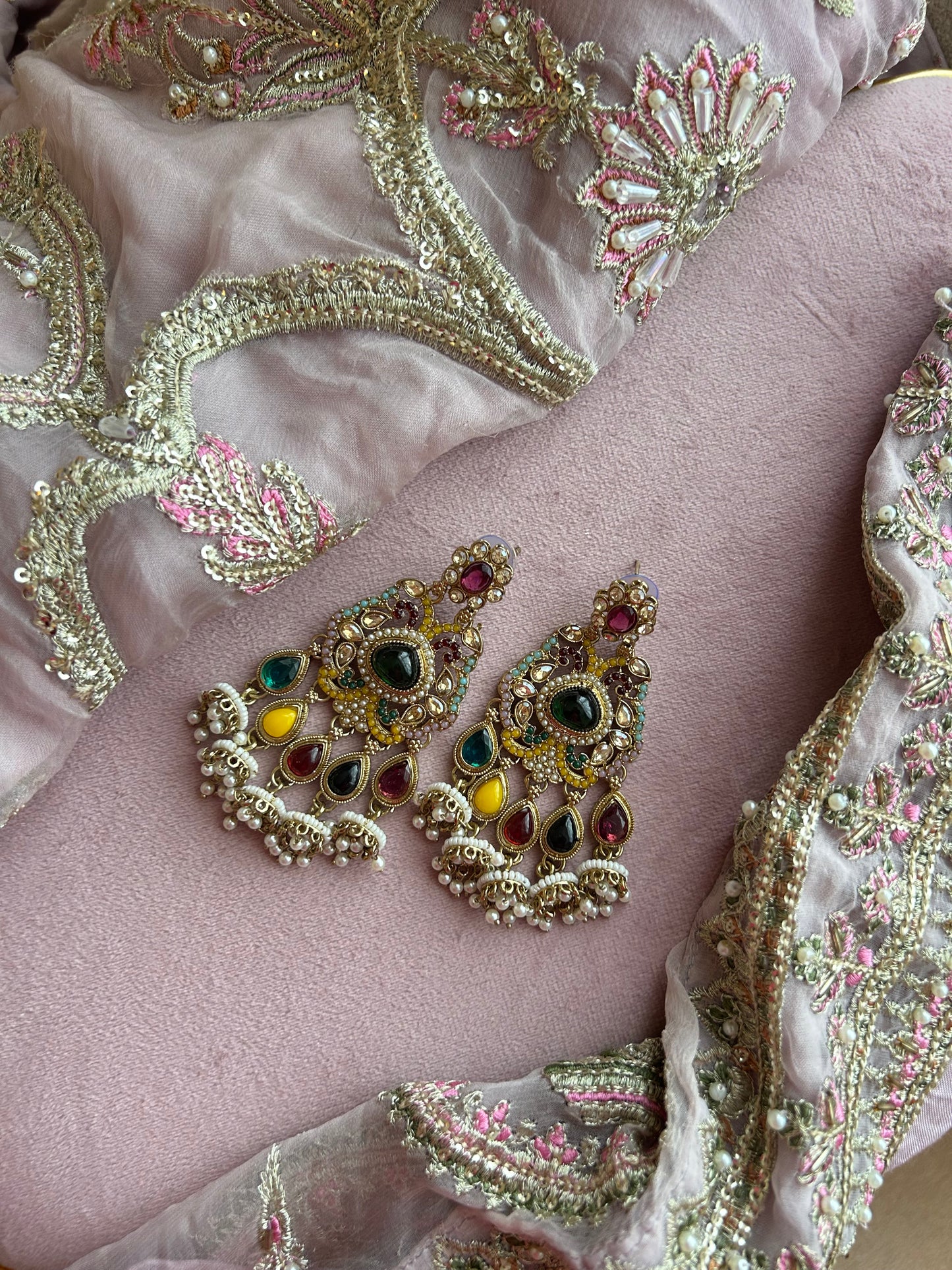 Seline kundan earrings ~ Green & Multi