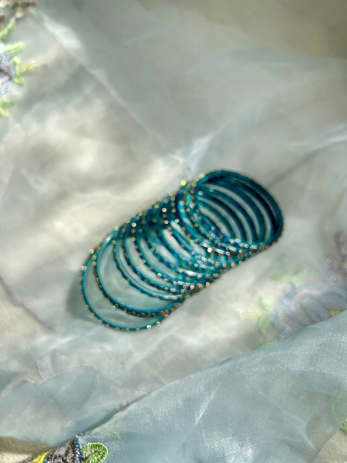 Rangeen glass bangle set ~ Teal