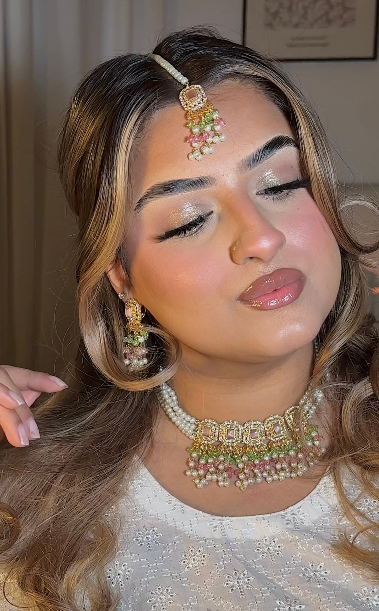 Minahil jewellery set - Pink & Green