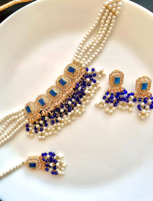 Minahil jewellery set -Navy Blue