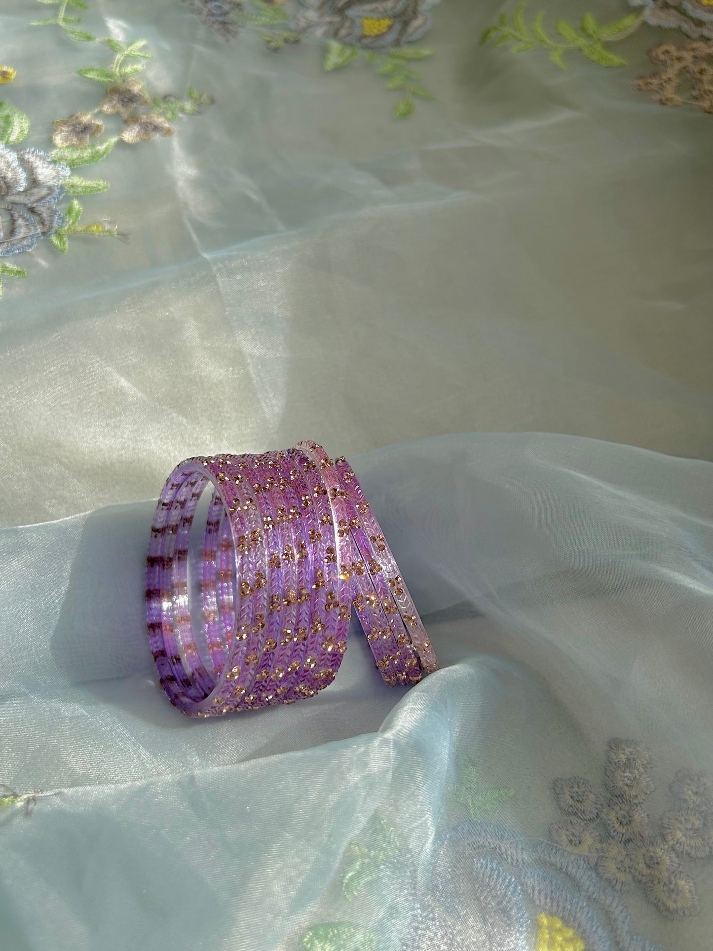 Rangeen glass bangle set ~ Lilac