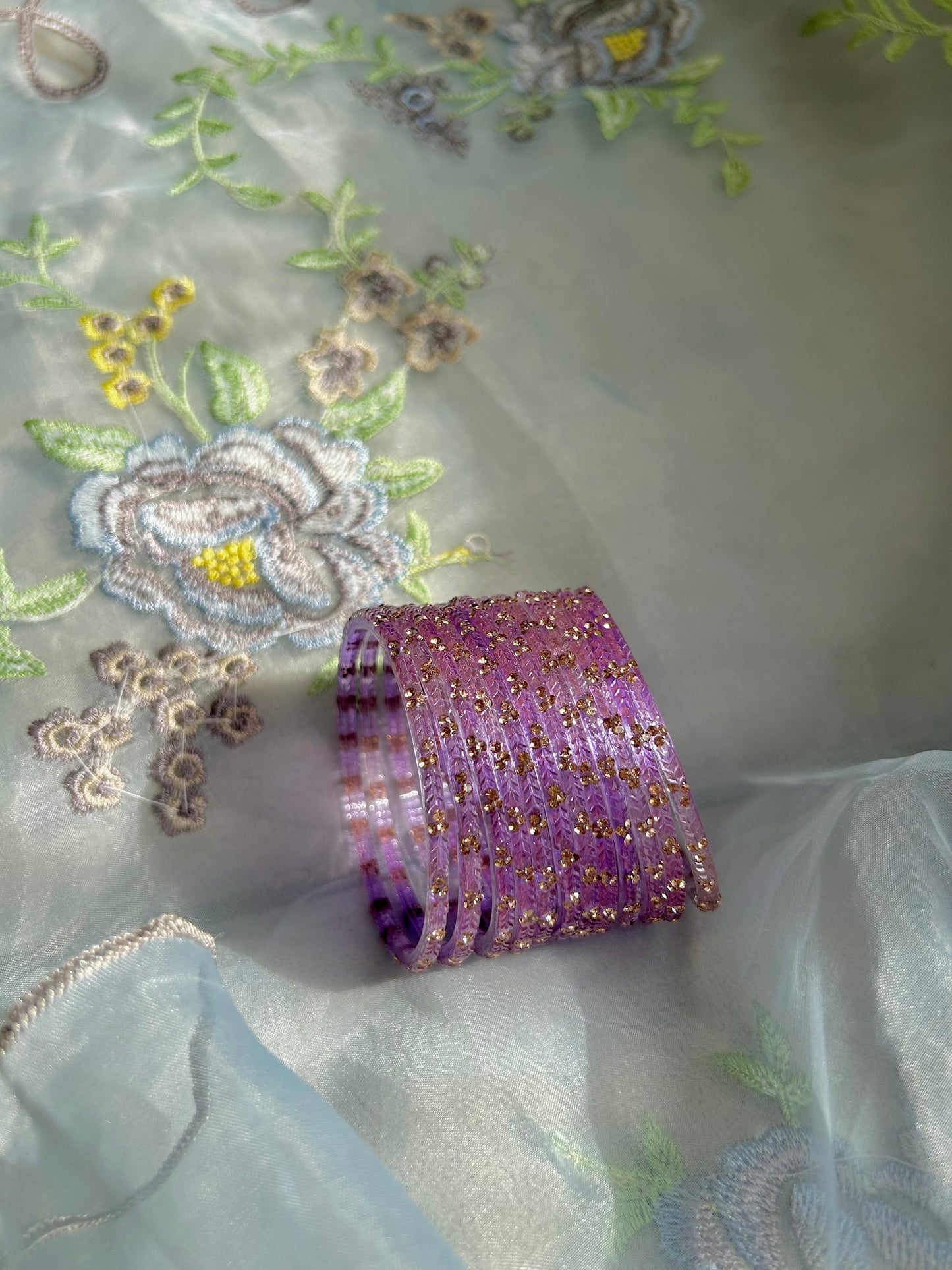 Rangeen glass bangle set ~ Lilac