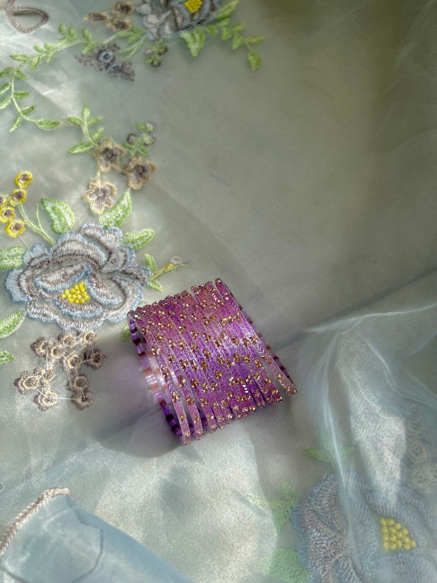 Rangeen glass bangle set ~ Lilac