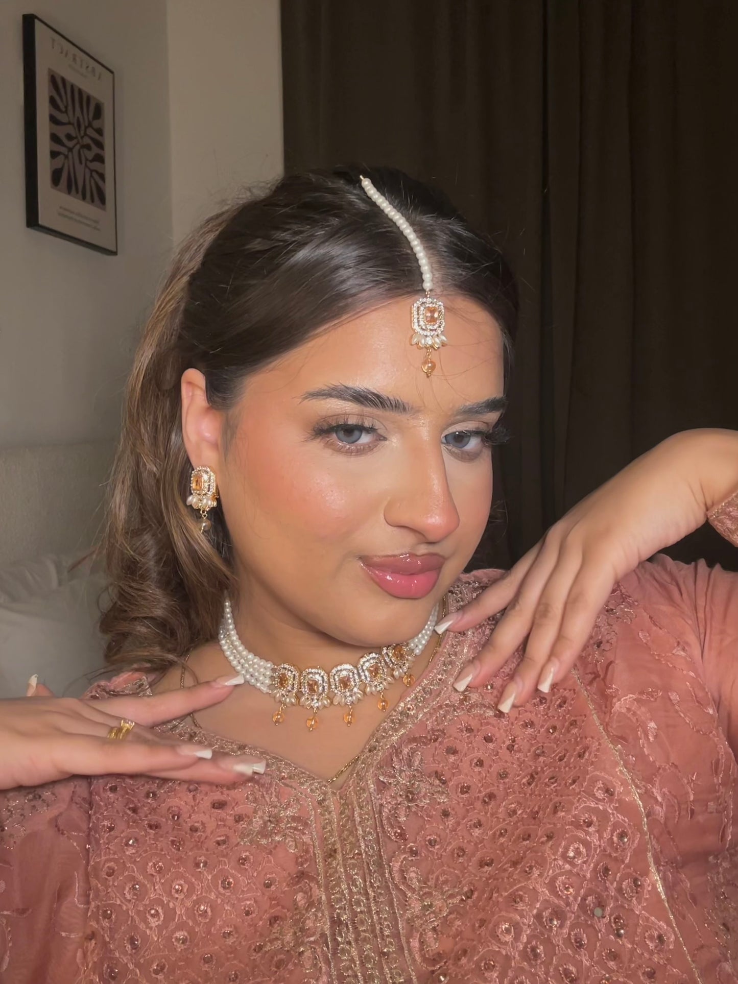 Nusrat jewellery set -Peachy champagne