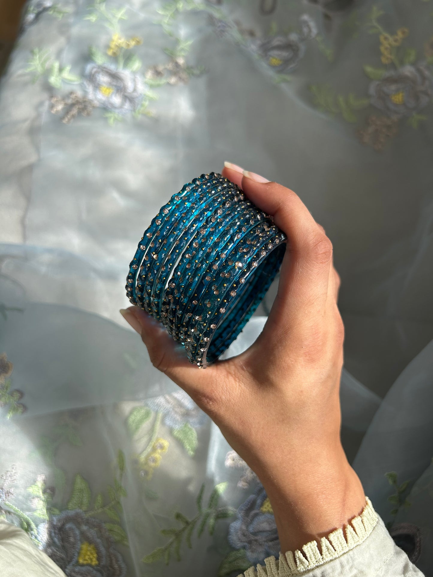 Rangeen glass bangle set ~ Teal