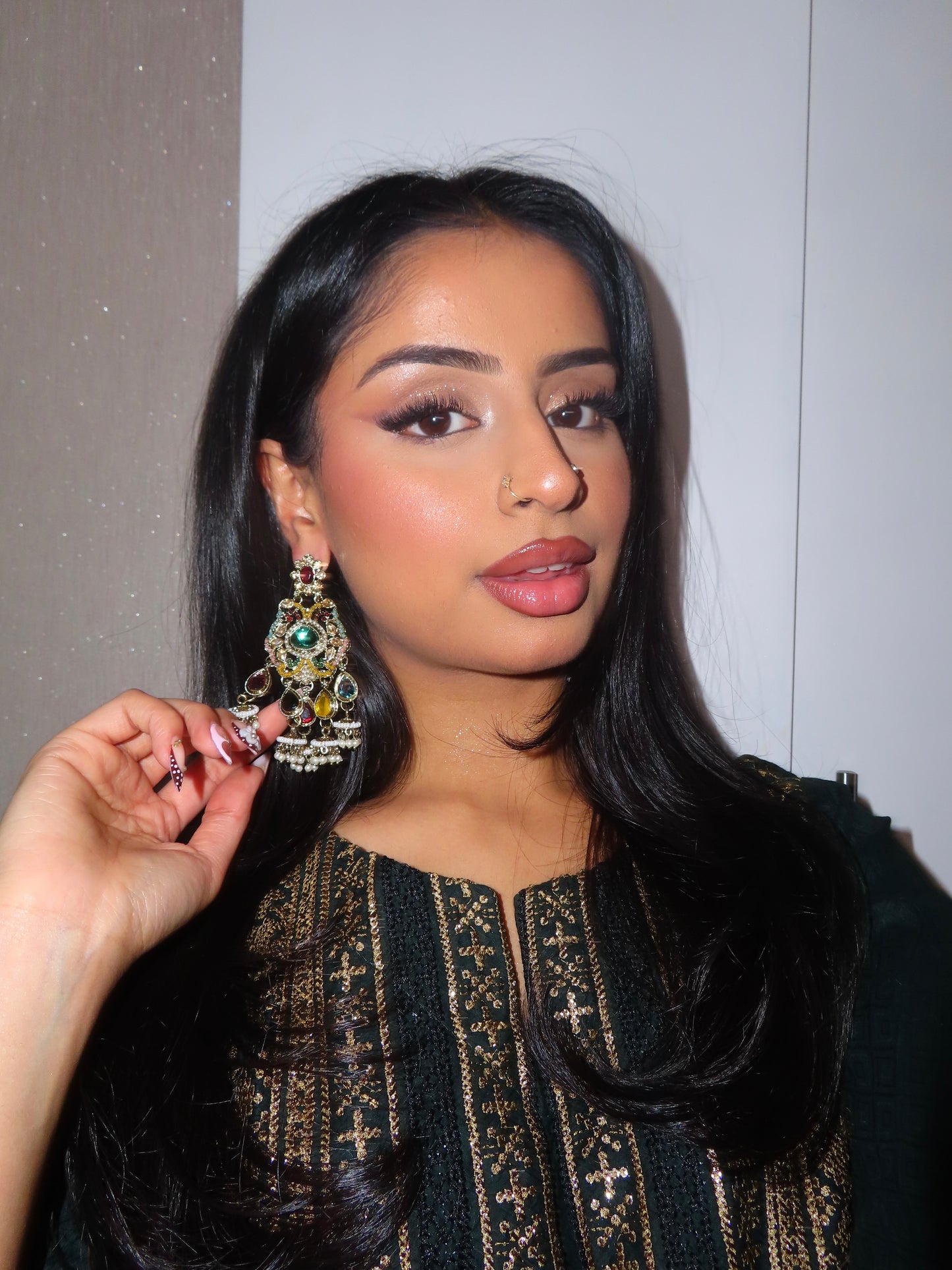 Seline kundan earrings ~ Green & Multi