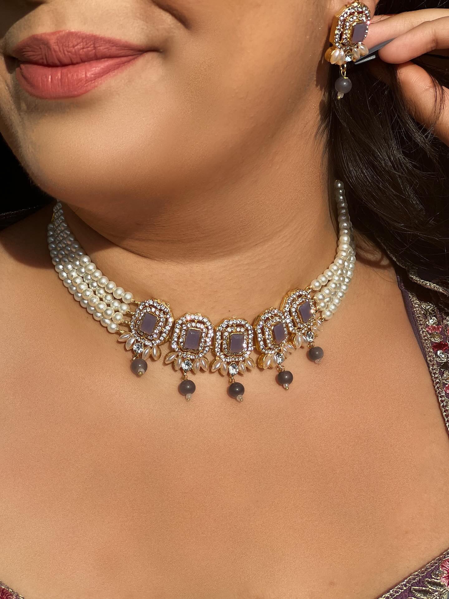 Nusrat jewellery set -pearl grey