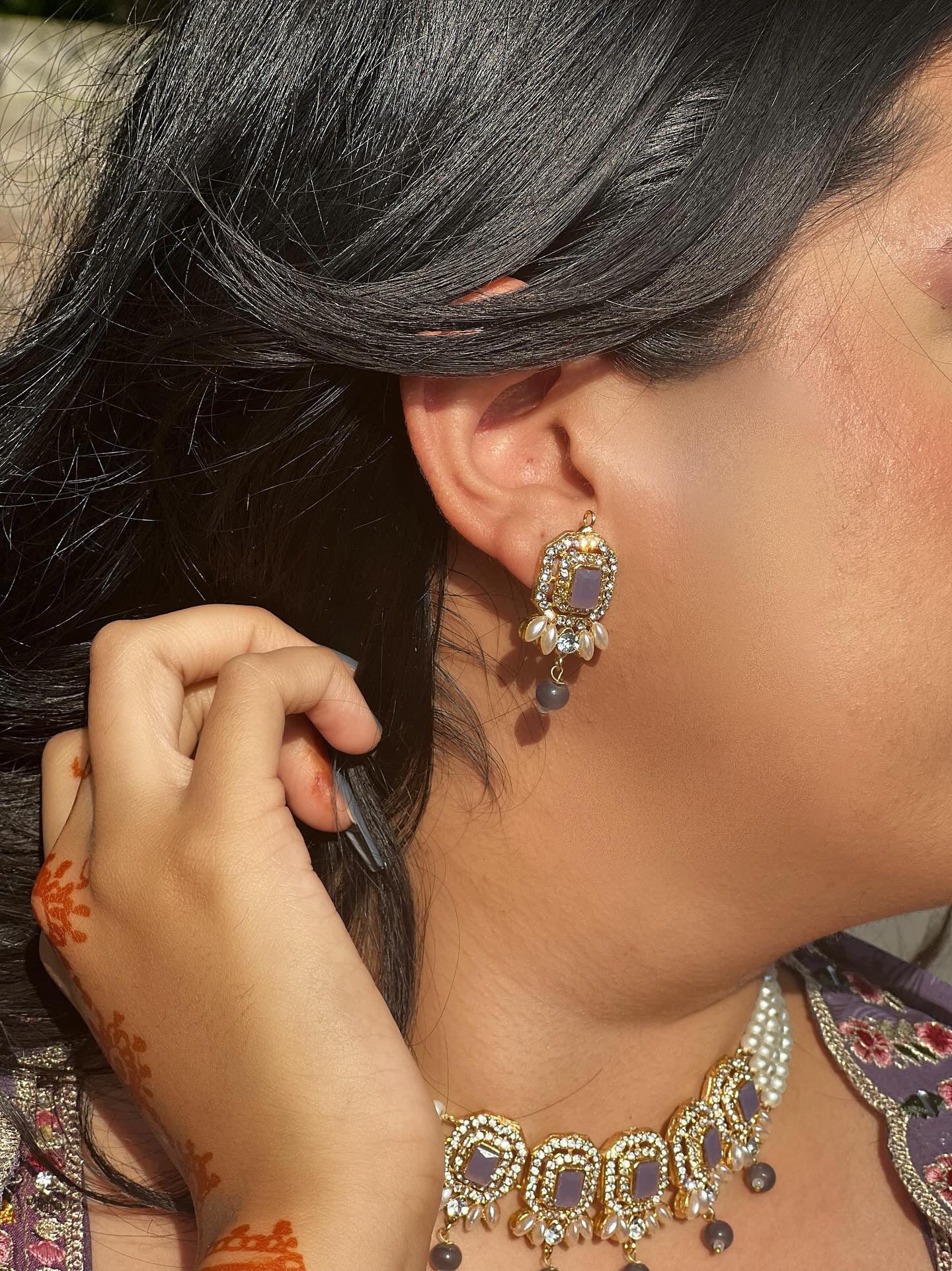 Nusrat jewellery set -pearl grey