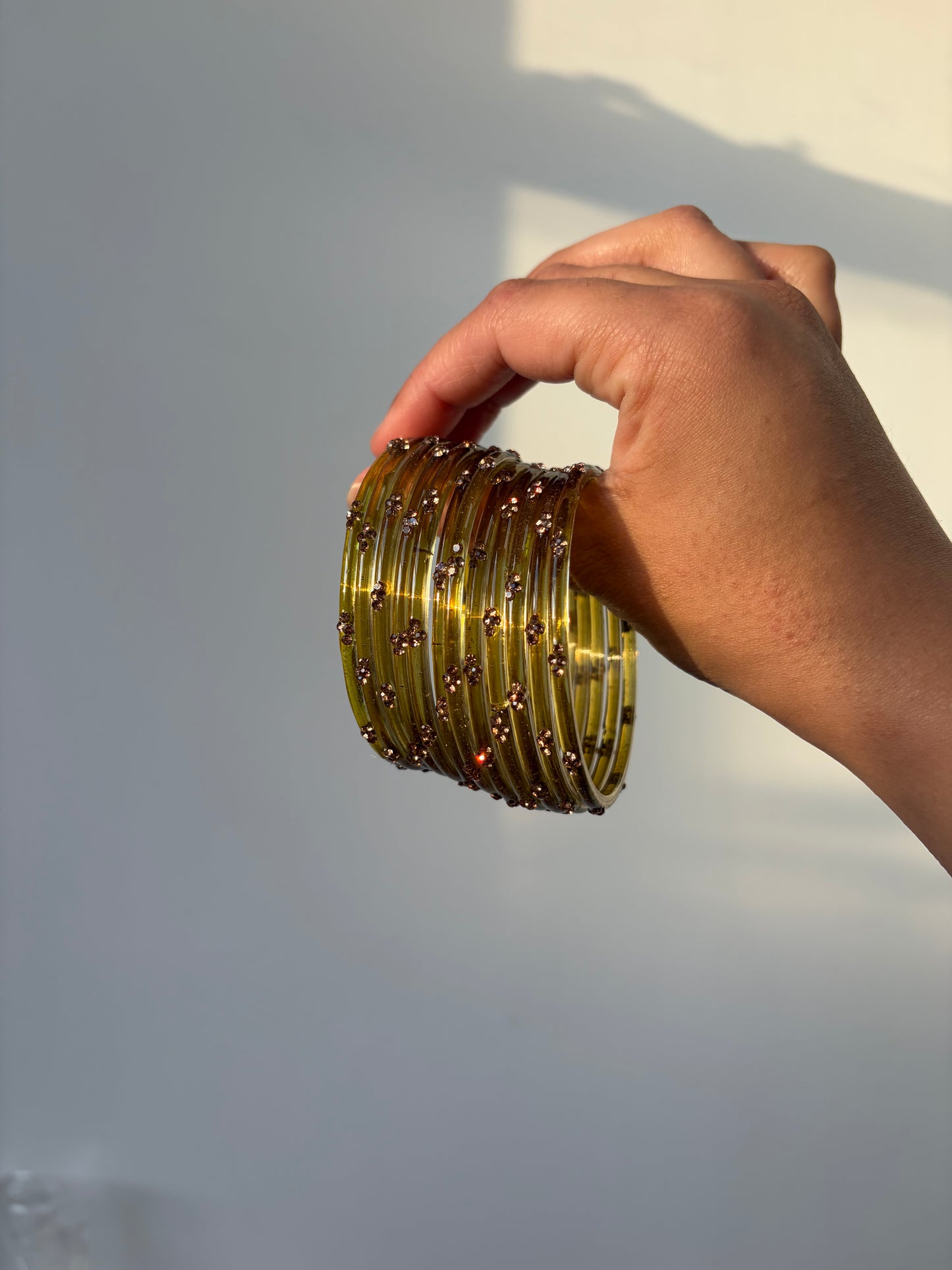 Rangeen glass bangle set ~ Olive green