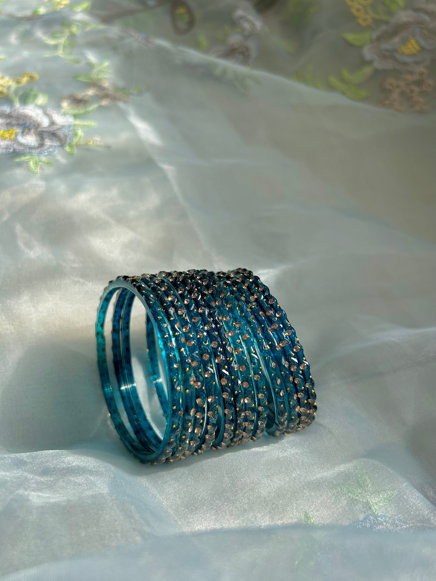 Rangeen glass bangle set ~ Teal