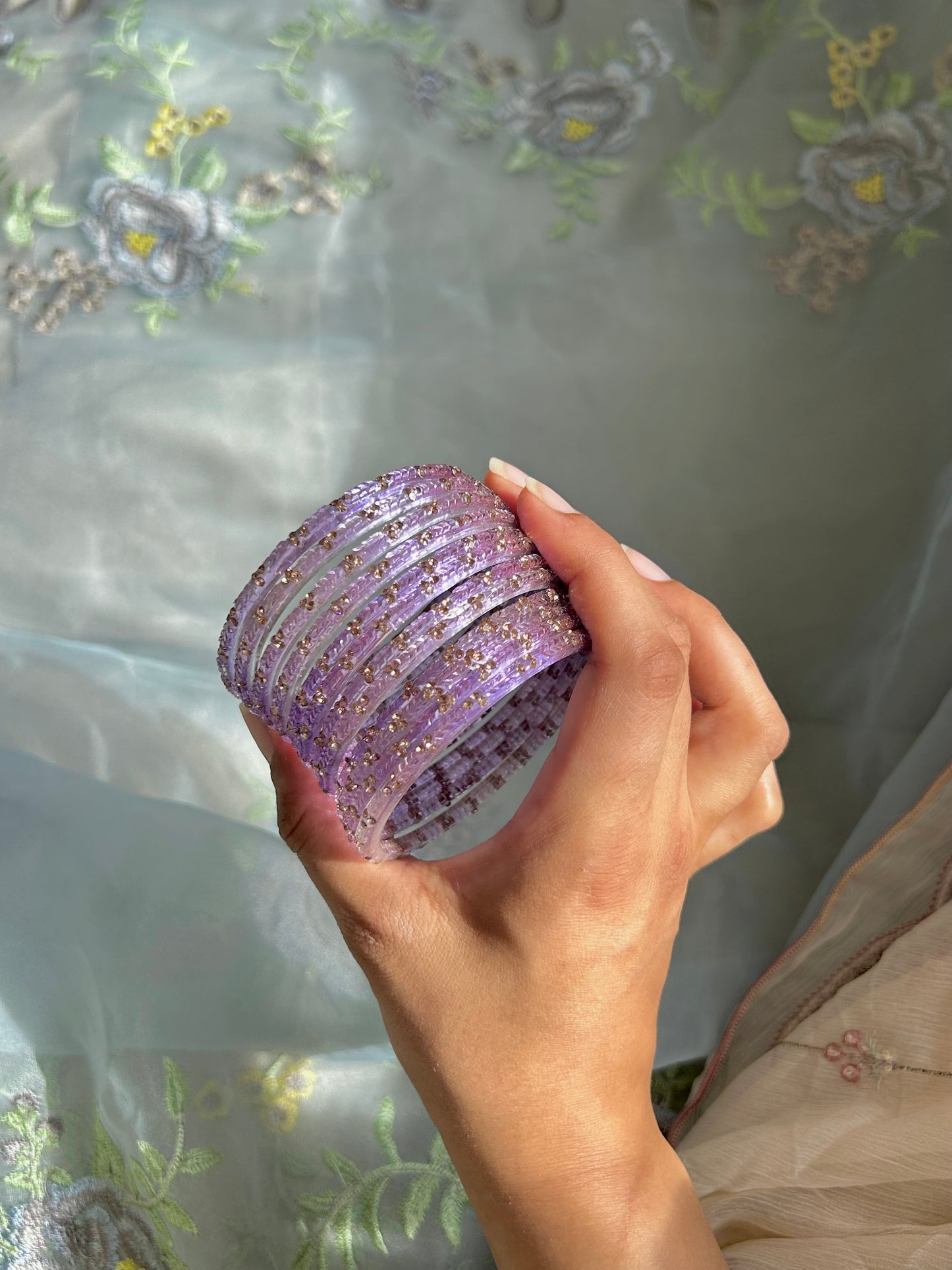 Rangeen glass bangle set ~ Lilac