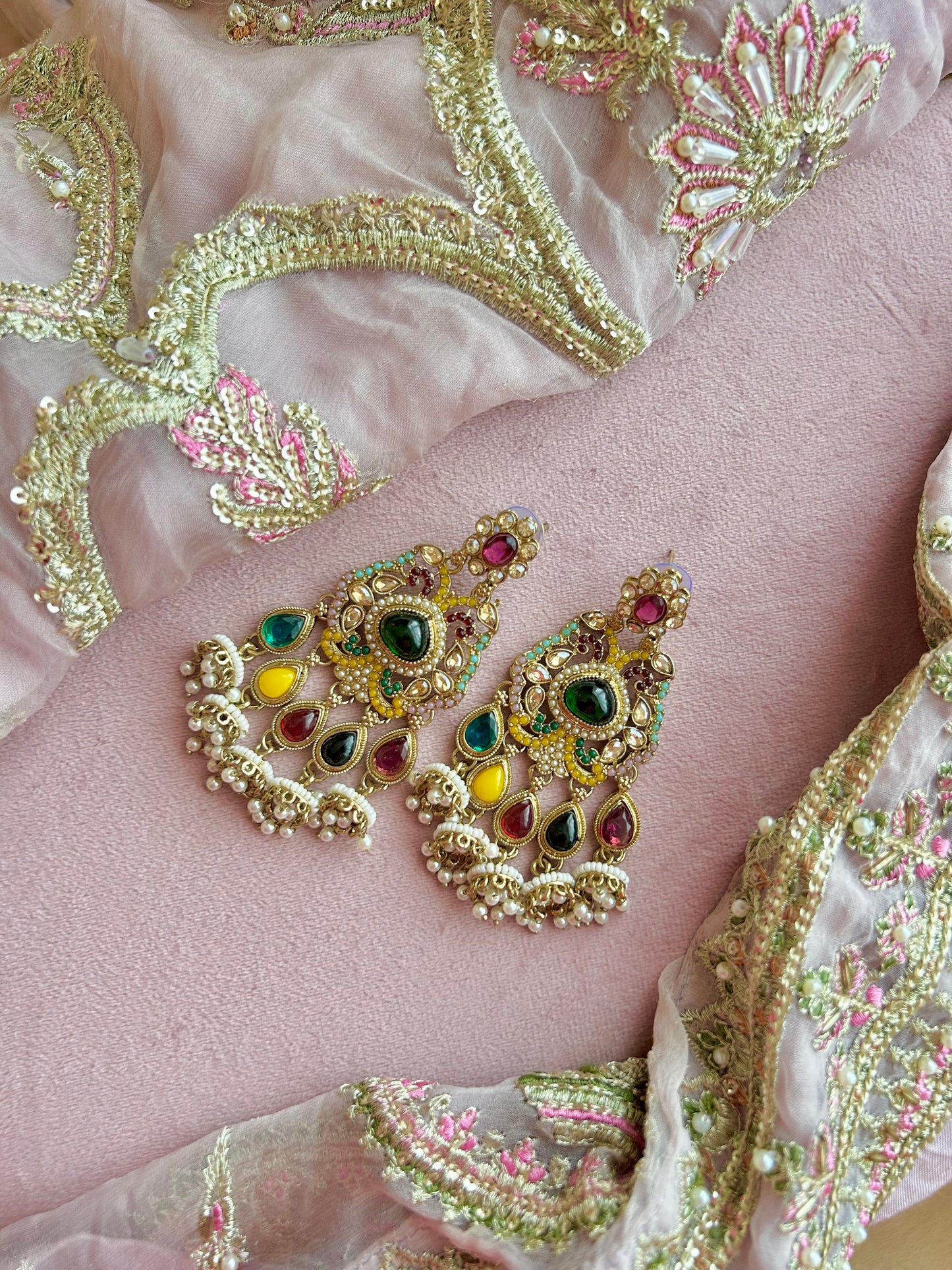 Seline kundan earrings ~ Green & Multi