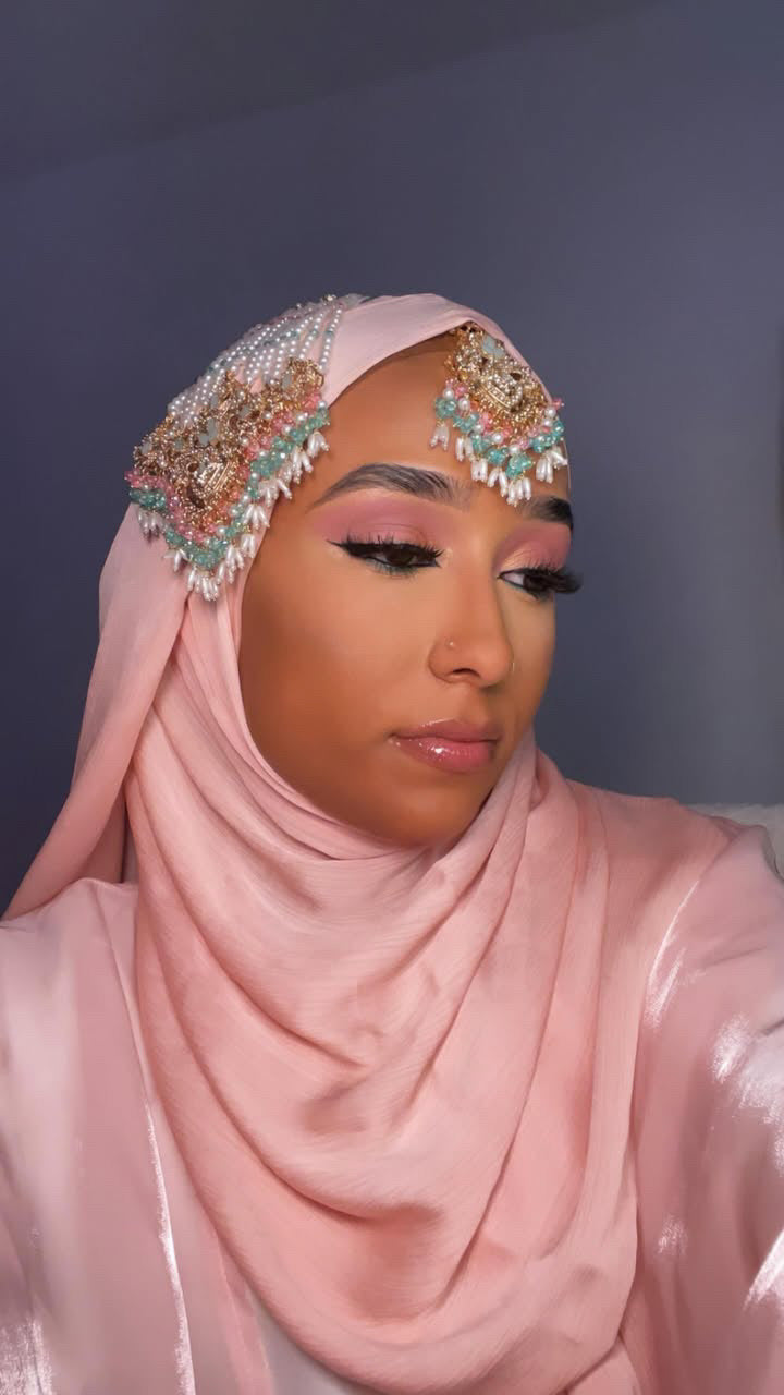 Mirha Jhoomar tikka set~Aqua&Pink