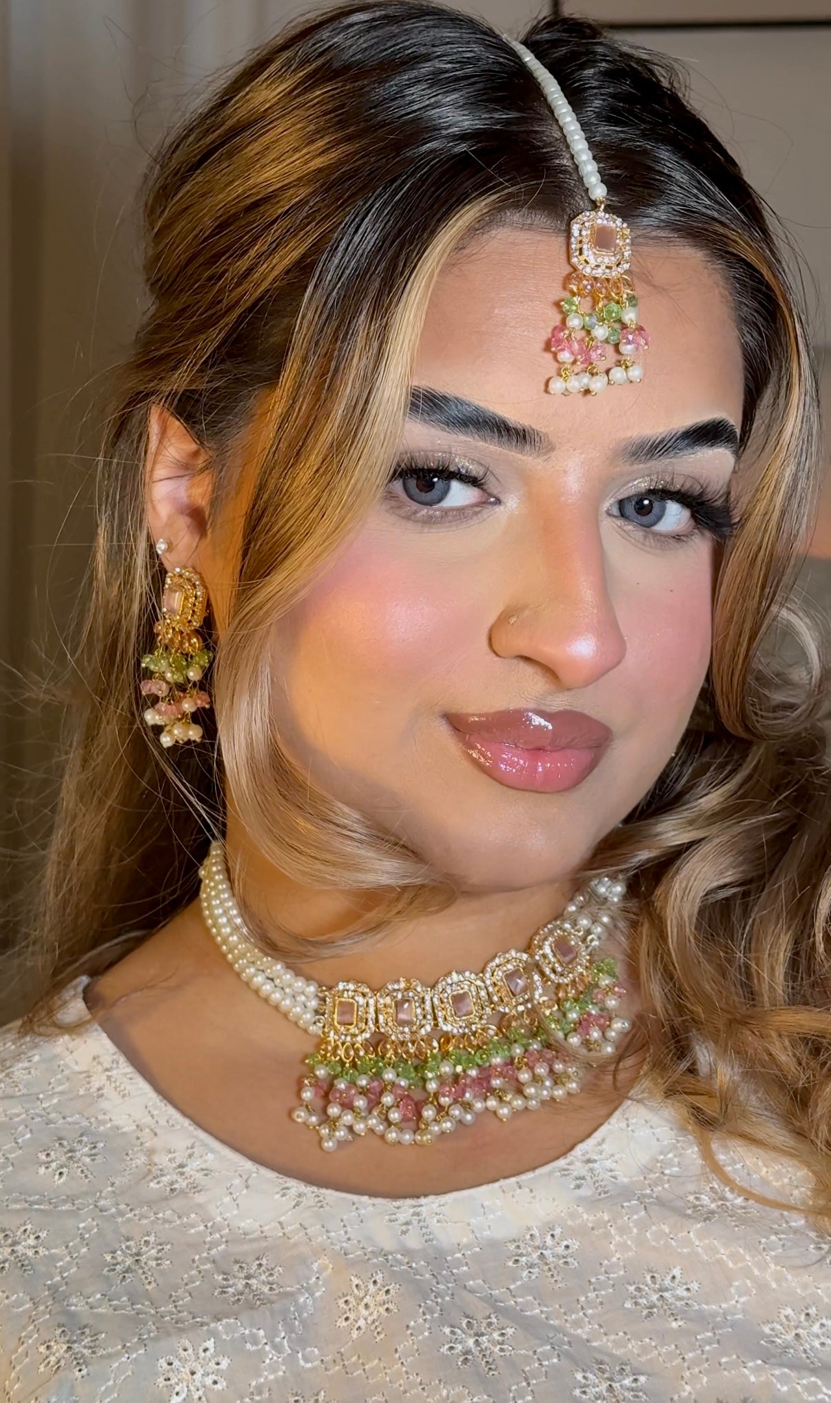 Minahil jewellery set - Pink & Green