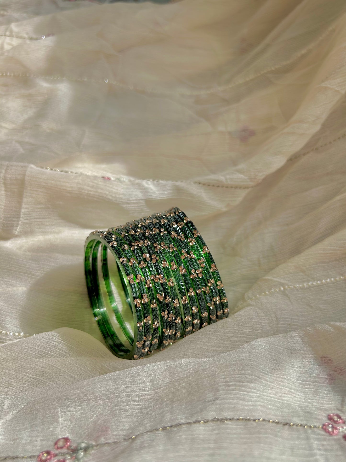 Rangeen glass bangle set ~ Dark Green