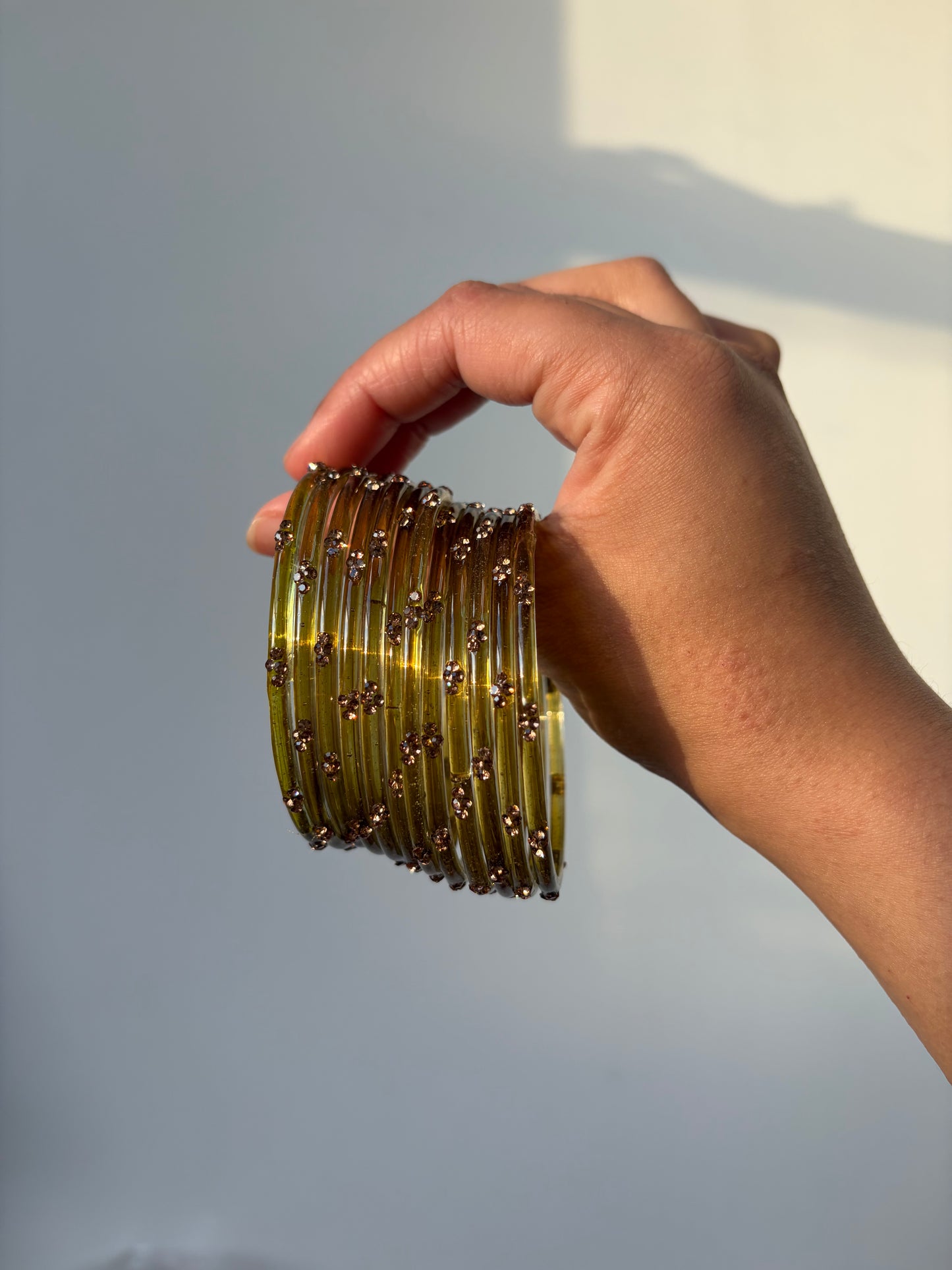 Rangeen glass bangle set ~ Olive green