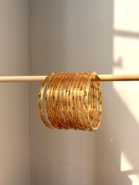 Rangeen glass bangle set ~ gold