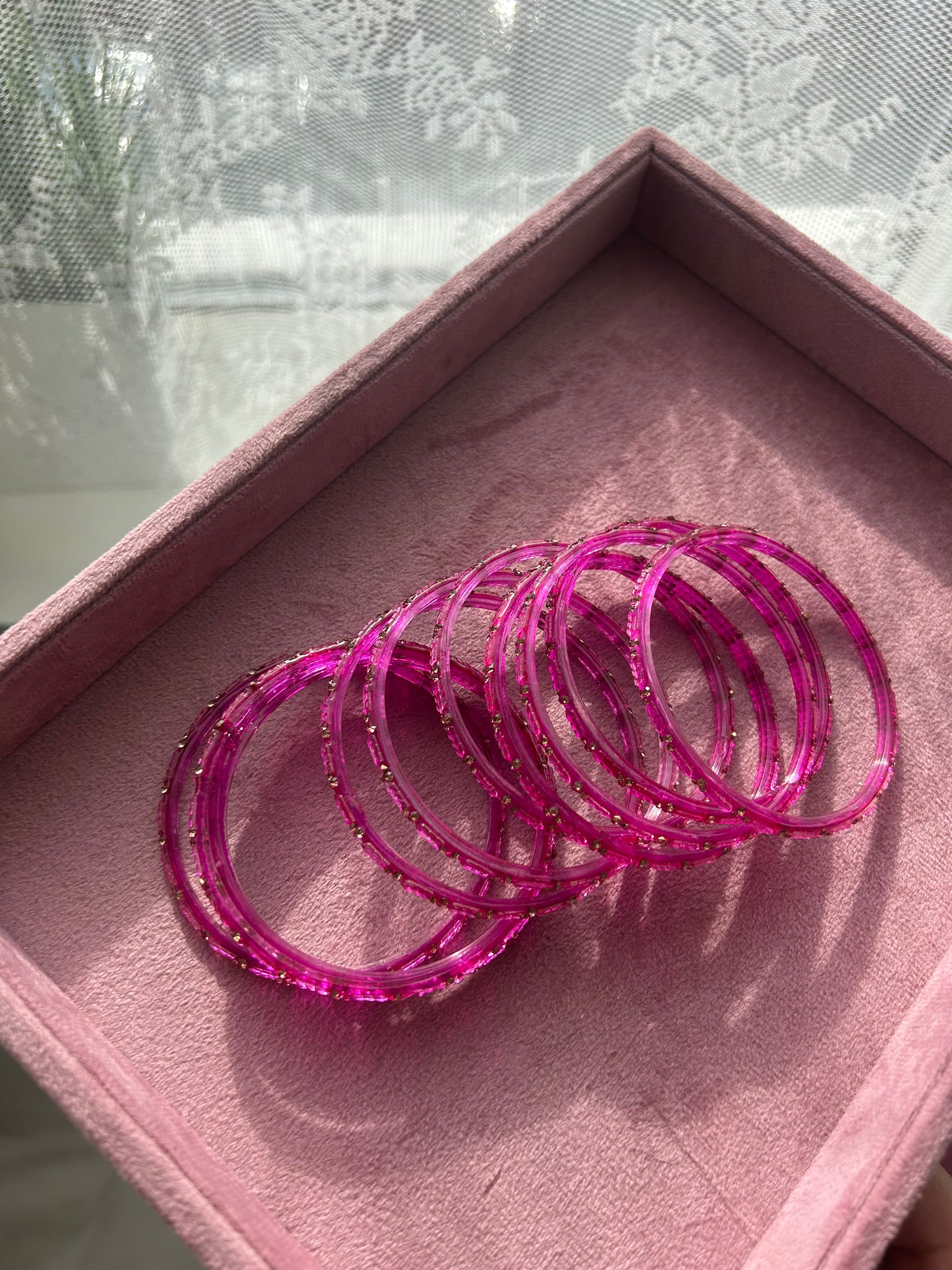 Rangeen glass bangle set ~ Fuschia