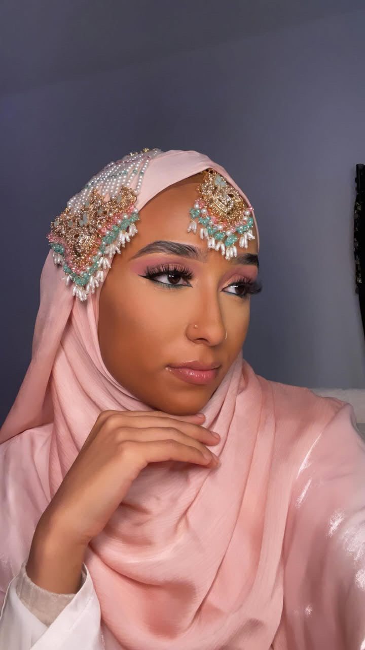 Mirha Jhoomar tikka set~Aqua&Pink