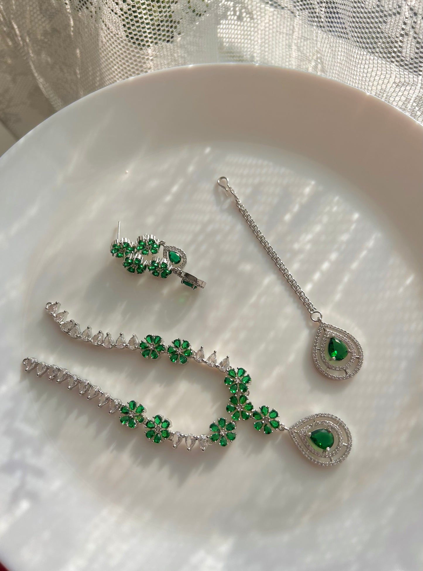Sharmila set ~ Silver & Green
