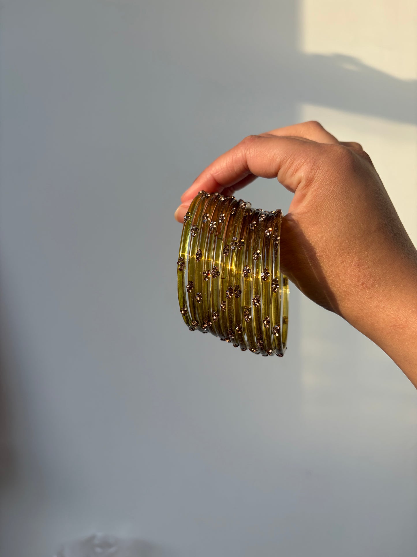 Rangeen glass bangle set ~ Olive green