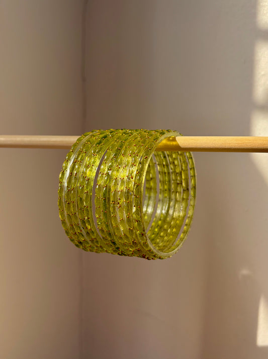 Rangeen glass bangle set ~ lime/canary yellow