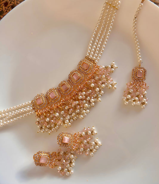 Minahil jewellery set - Baby Pink